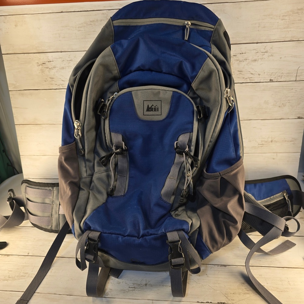 REI Co-op Blue Grey ecoSensitive Lookout Daypack Hiking Backpack Back Panel